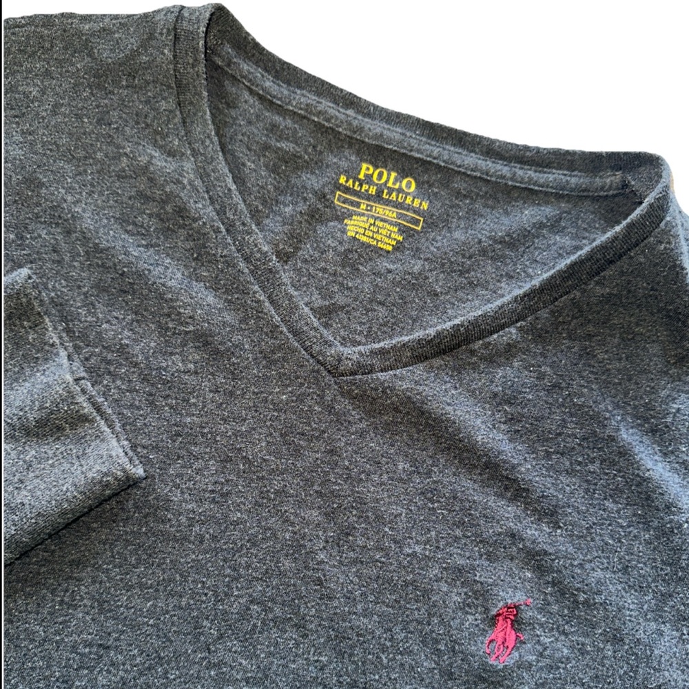 Polo Ralph Lauren Gray  V Neck  Tee Shirt  Medium Cotton Long Sleeve